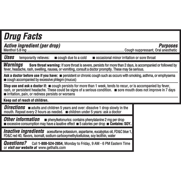 Halls Sugar Free Black Cherry Cough Suppressant/Oral Anesthetic Menthol