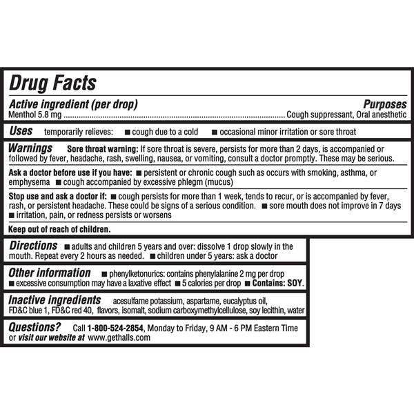 Halls Sugar Free Mountain Menthol Cough Suppressant/Oral Anesthetic ...