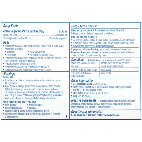 ClaritinD NonDrowsy 12 Hour Indoor & Outdoor Allergy & Congestion