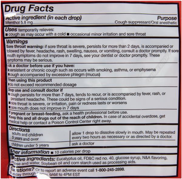 HyVee Menthol Eucalyptus Cherry Flavor Cough Suppressant/Oral